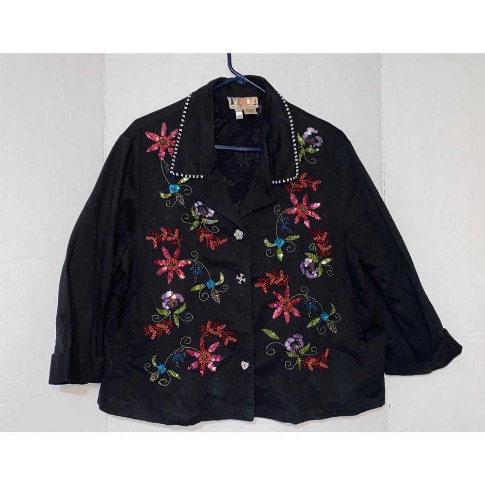 Vintage Faith embellished embroidered jean jacket Lg